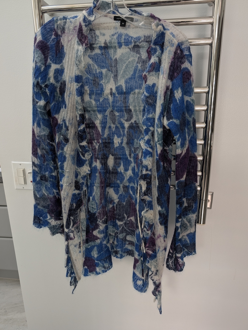 Blue Floral Open-Front Lightweight Cardigan